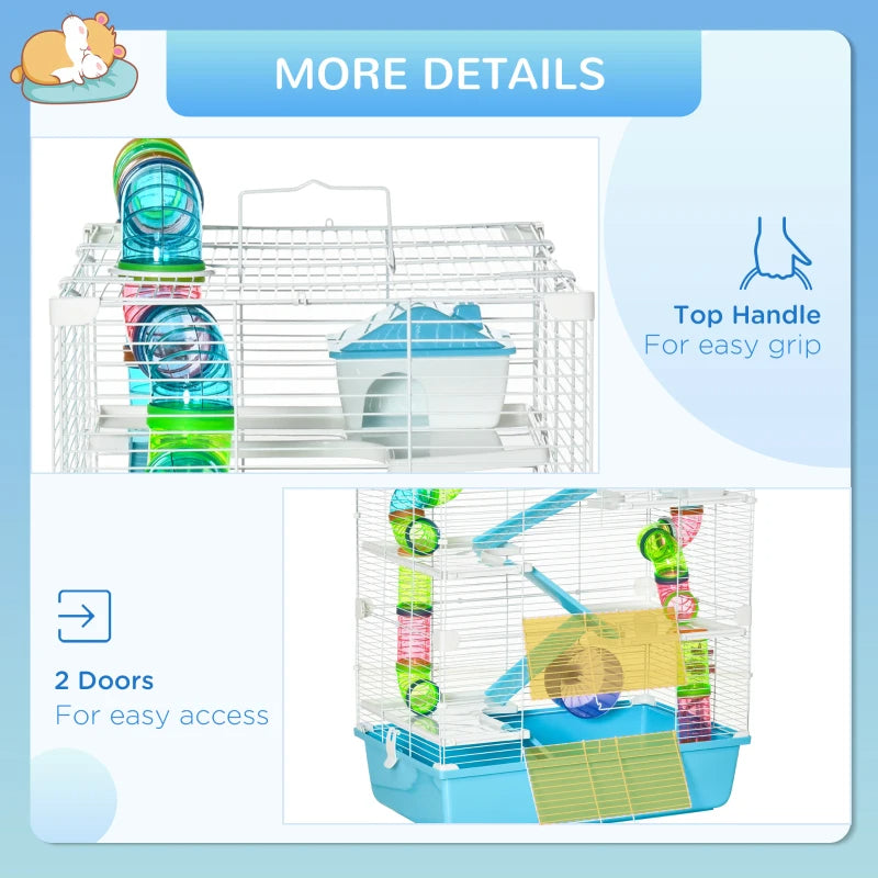 Large 5-Tier Hamster Cage with Tunnels & Tubes, Exercise Wheel, Water Bottle