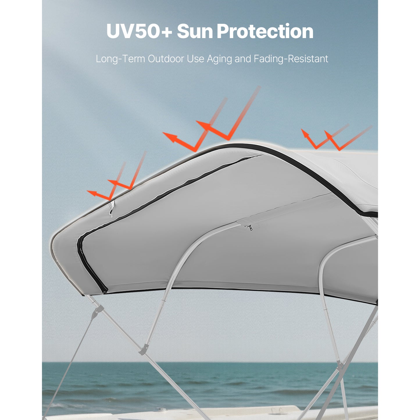8 Ft Marine-Grade Waterproof Bimini Top Replacement Cover - Gray, Easy Install Sun Shade for Boats