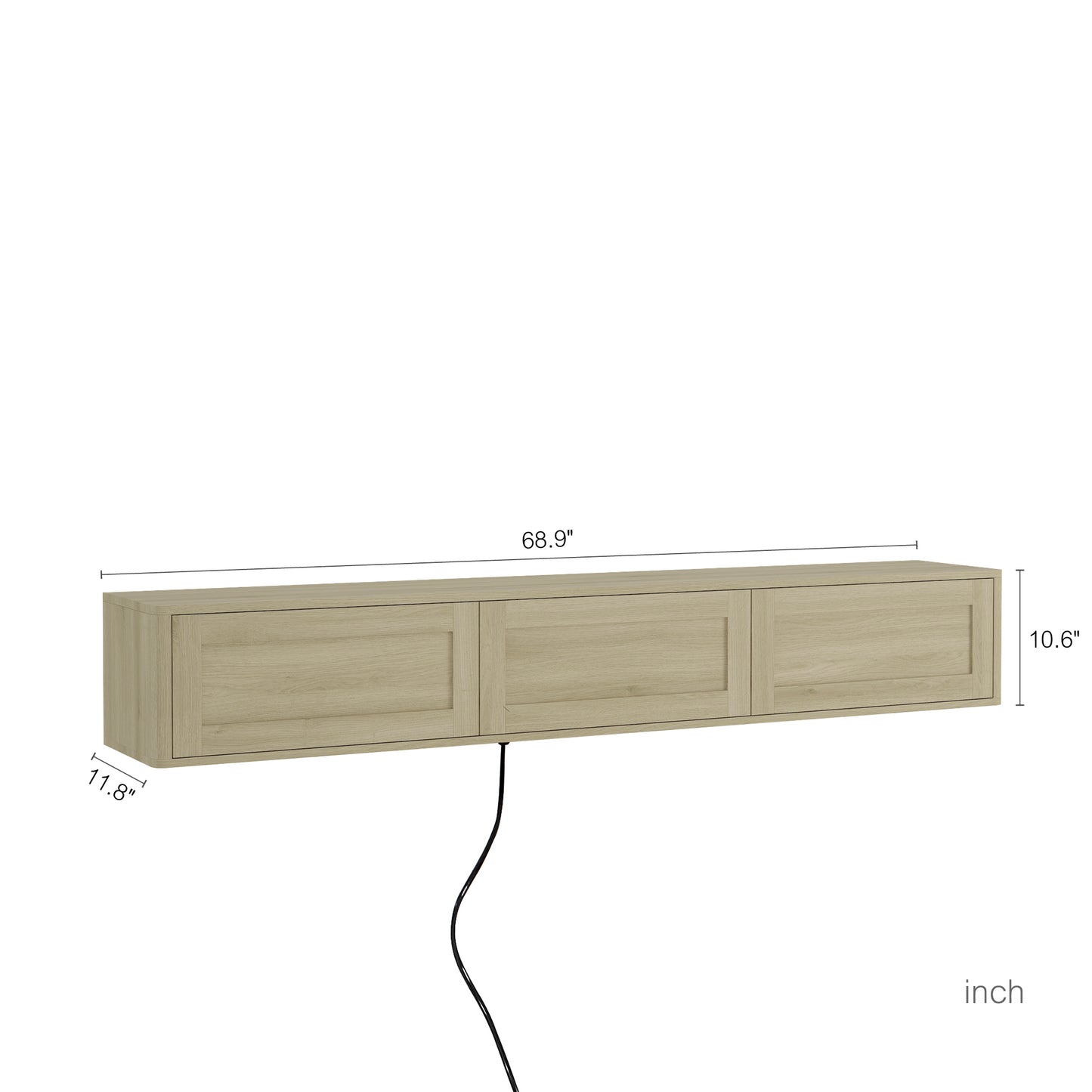 Floating TV Stand with LED Lights & Power Outlet - Wood