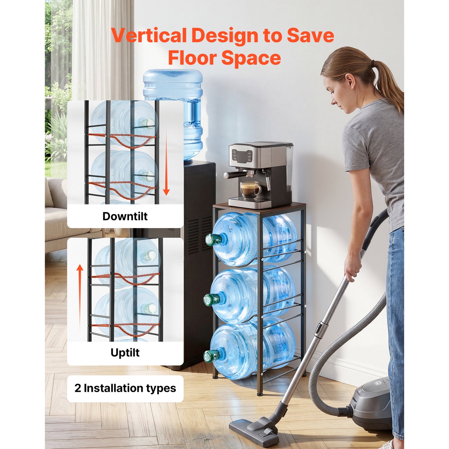 Heavy Duty 4-Tier Water Jug Holder for 3 and 5 Gallon Bottles - Kitchen, Office, Living Room Storage Rack