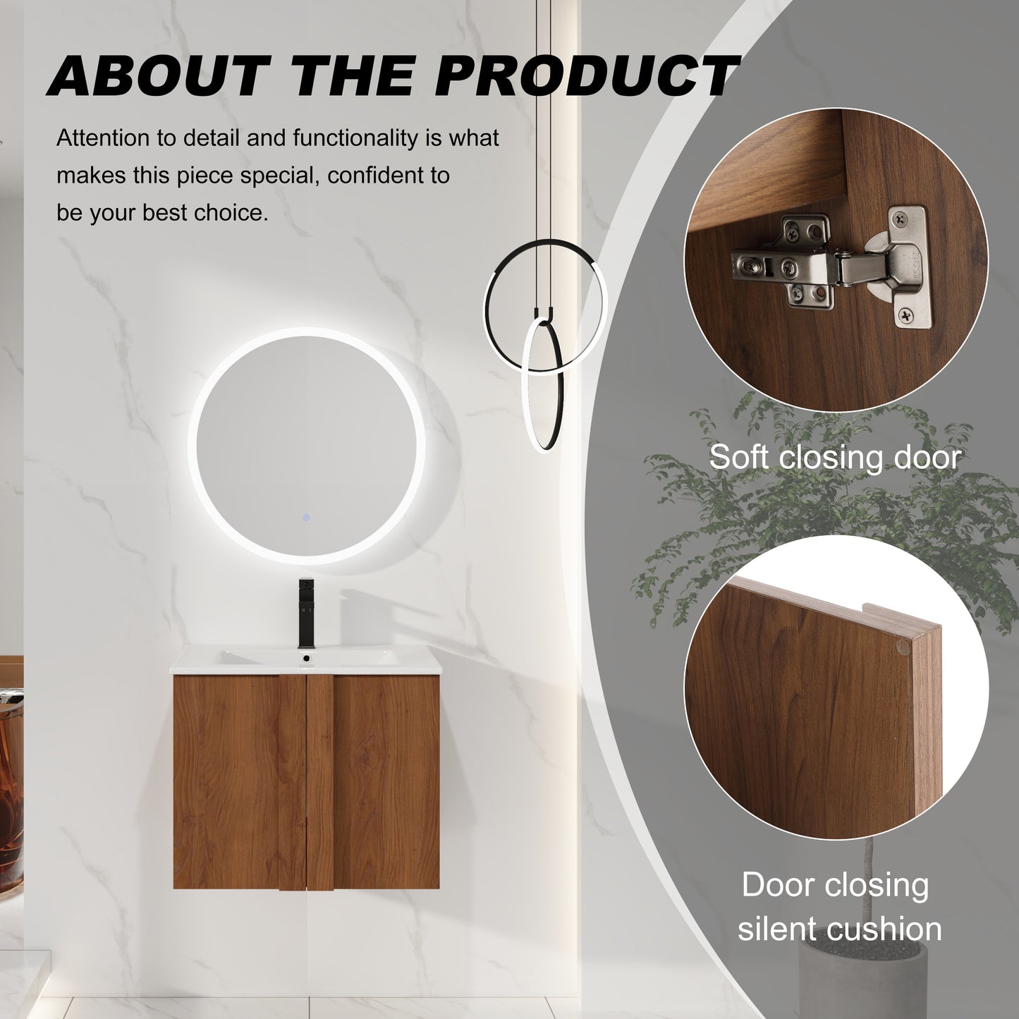 24" Floating Bathroom Vanity with Sink - Brown Ebony