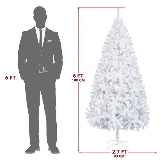 6 FT White Artificial Christmas Tree with 800 Branch Tips