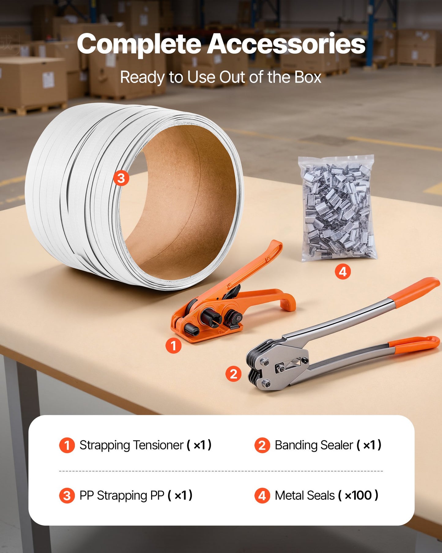 Heavy Duty Strapping Kit with Sealer and Metal Seals - 330 Ft Black PP Strapping for Warehouse Shipping