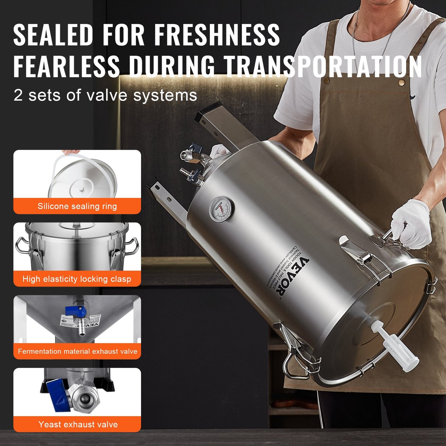 8 Gallon Stainless Steel Brew Fermentor with Lid & Thermometer