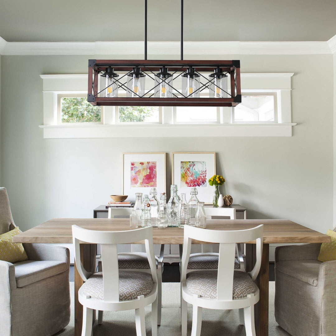 32-Inch Red Industrial Farmhouse Pendant Light - 5-Light Chandelier