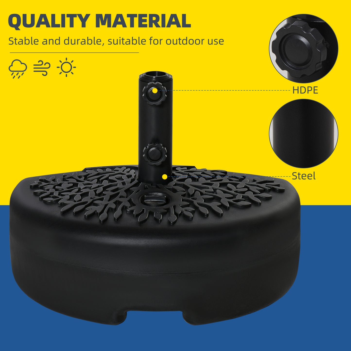 Half Umbrella Base Stand - Water/Sand Filled, Fits 1.5" & 2" Poles, Black