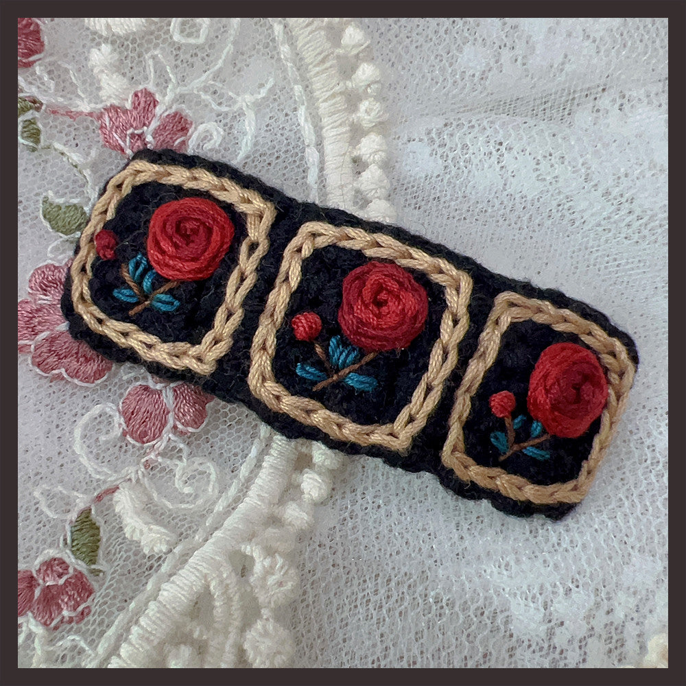 Retro Embroidery Wool Hair Clip with Pearl Details