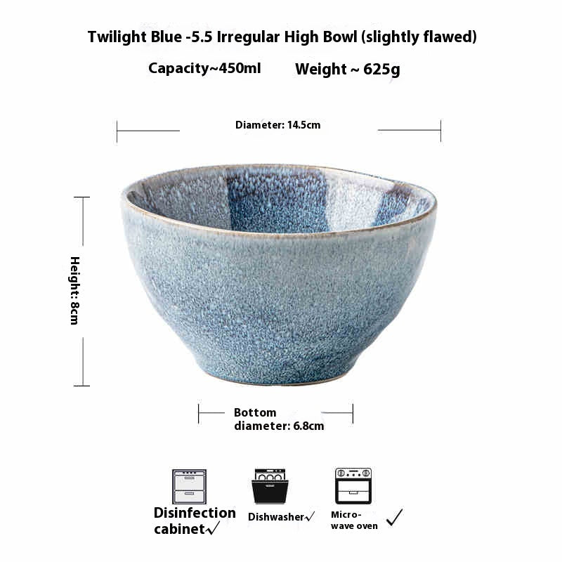 5.5-Inch Ceramic Wonton Rice Bowl - Twilight Blue, Set of 2