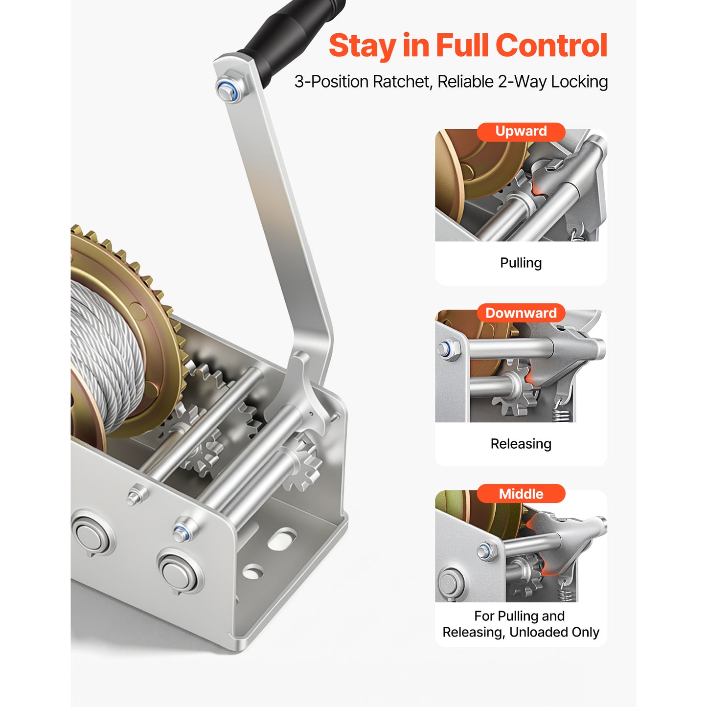 Heavy Duty Boat Winch 3500 Lbs with Steel Wire & Two-Way Ratchet - Portable Towing