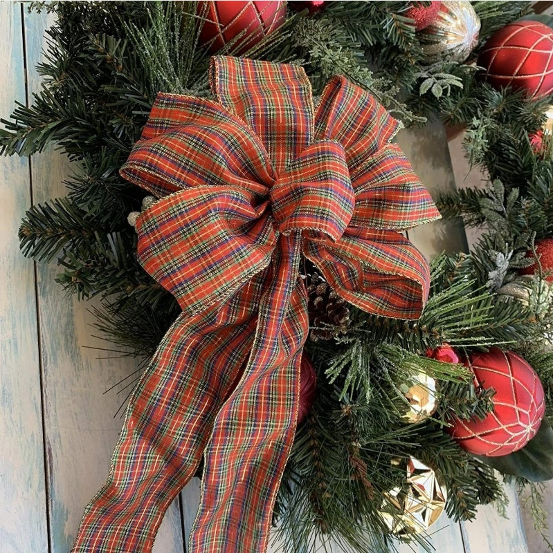 Festive Red Velvet Burlap Wreath Bow for Christmas Home Decor
