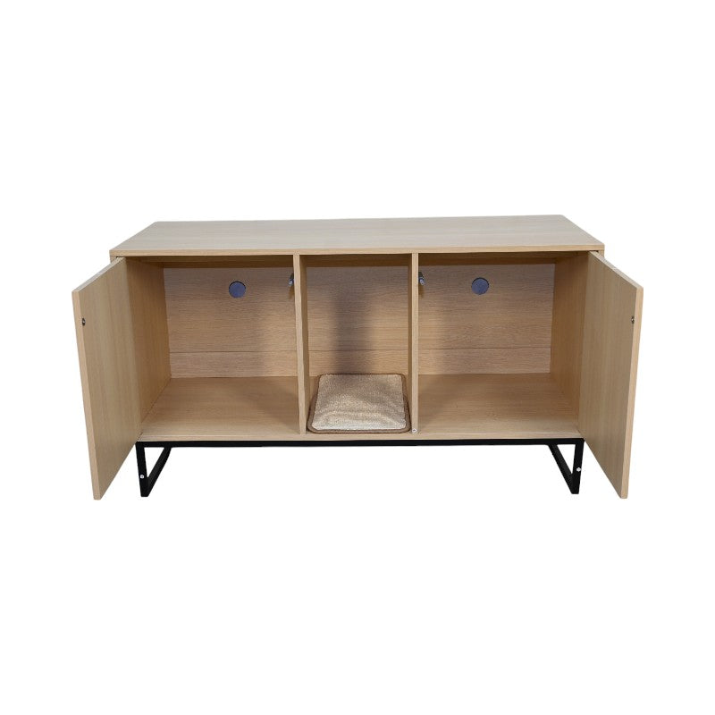 Wooden Cat House with Scratching Mat - Modern Design, Light Brown