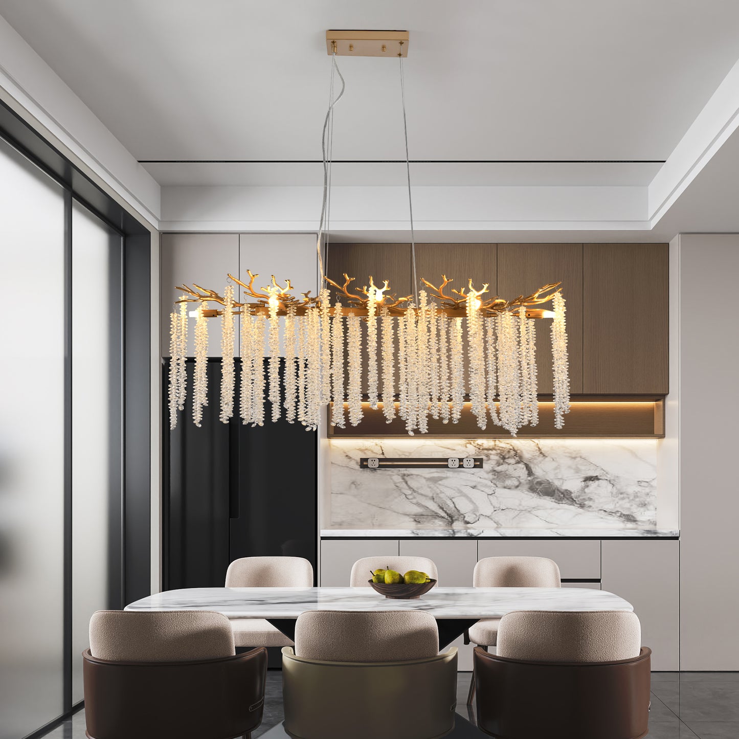 39-Inch Modern Gold Pendant Light with Cascading Crystal Strands - Living & Dining Room Fixture