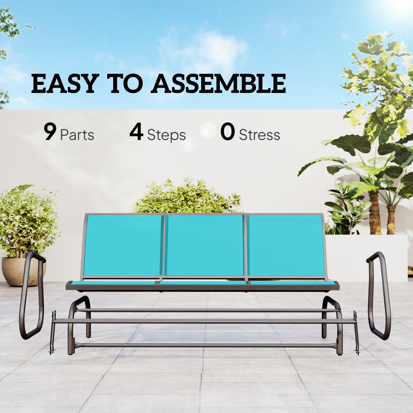 3-Person Outdoor Patio Glider Bench - Breathable Mesh, Metal Frame, Blue