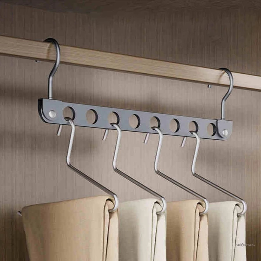 Multi-Functional Folding Clothing Storage Rack with Double Hooks - Light Luxury Gold, Gray