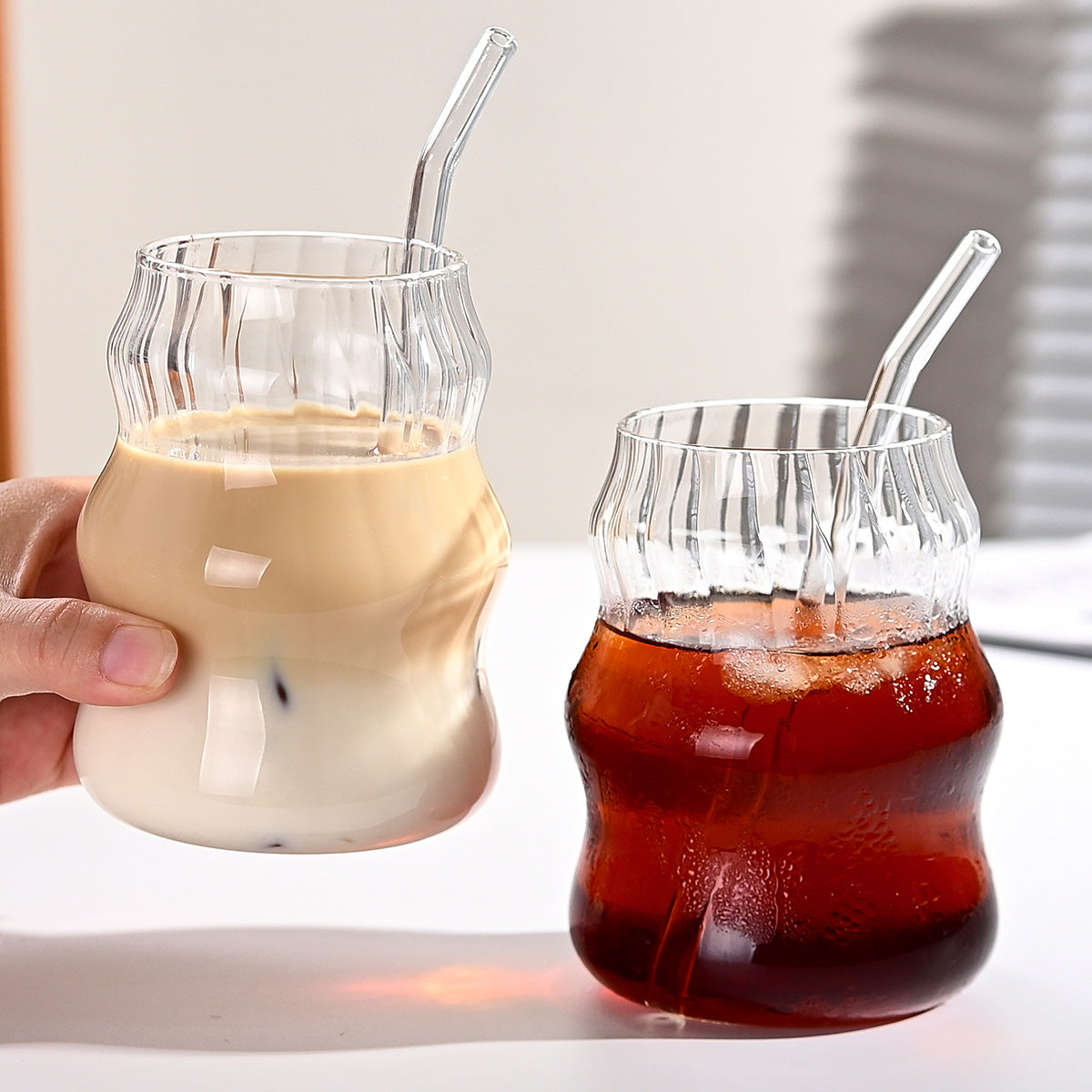 19 Ounce Glass Straw Cups - Set of 6 for Coffee, Juice, Tea