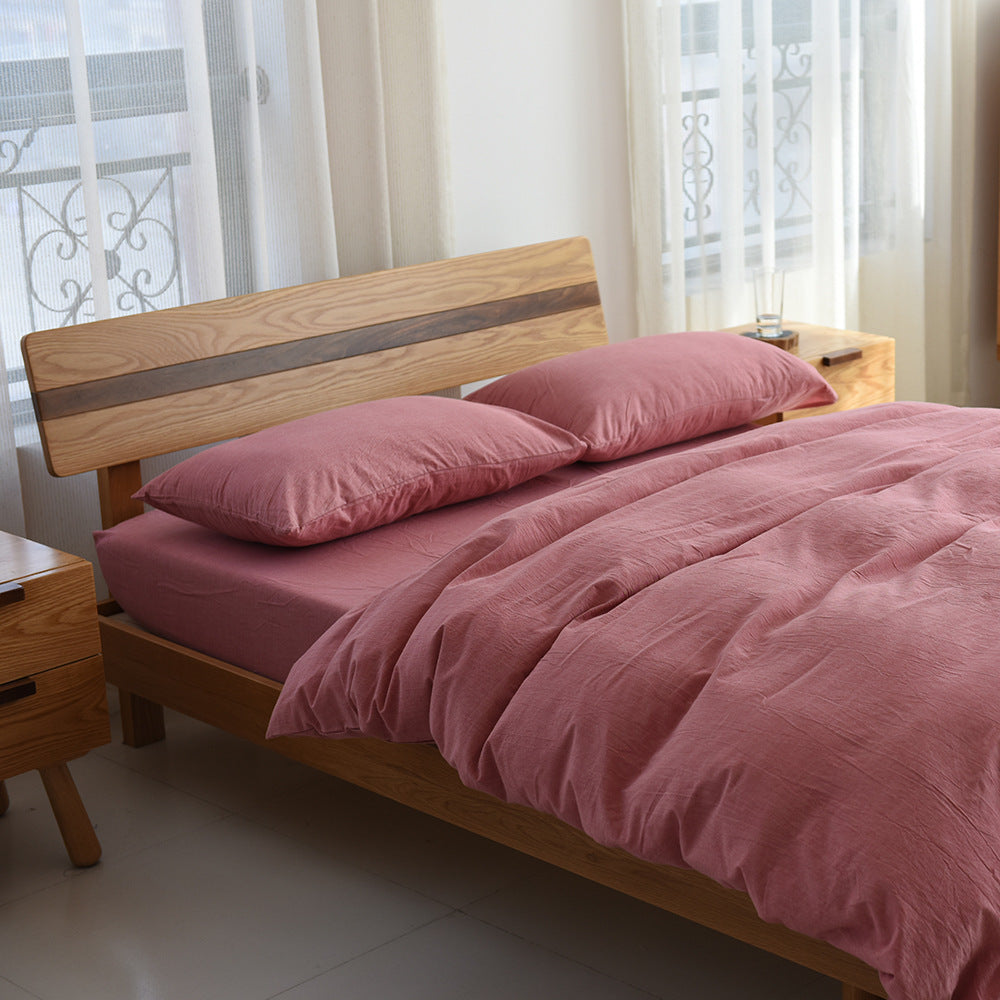 Solid Color Cotton Bed Sheet Set - Four-Piece Dormitory Bedding