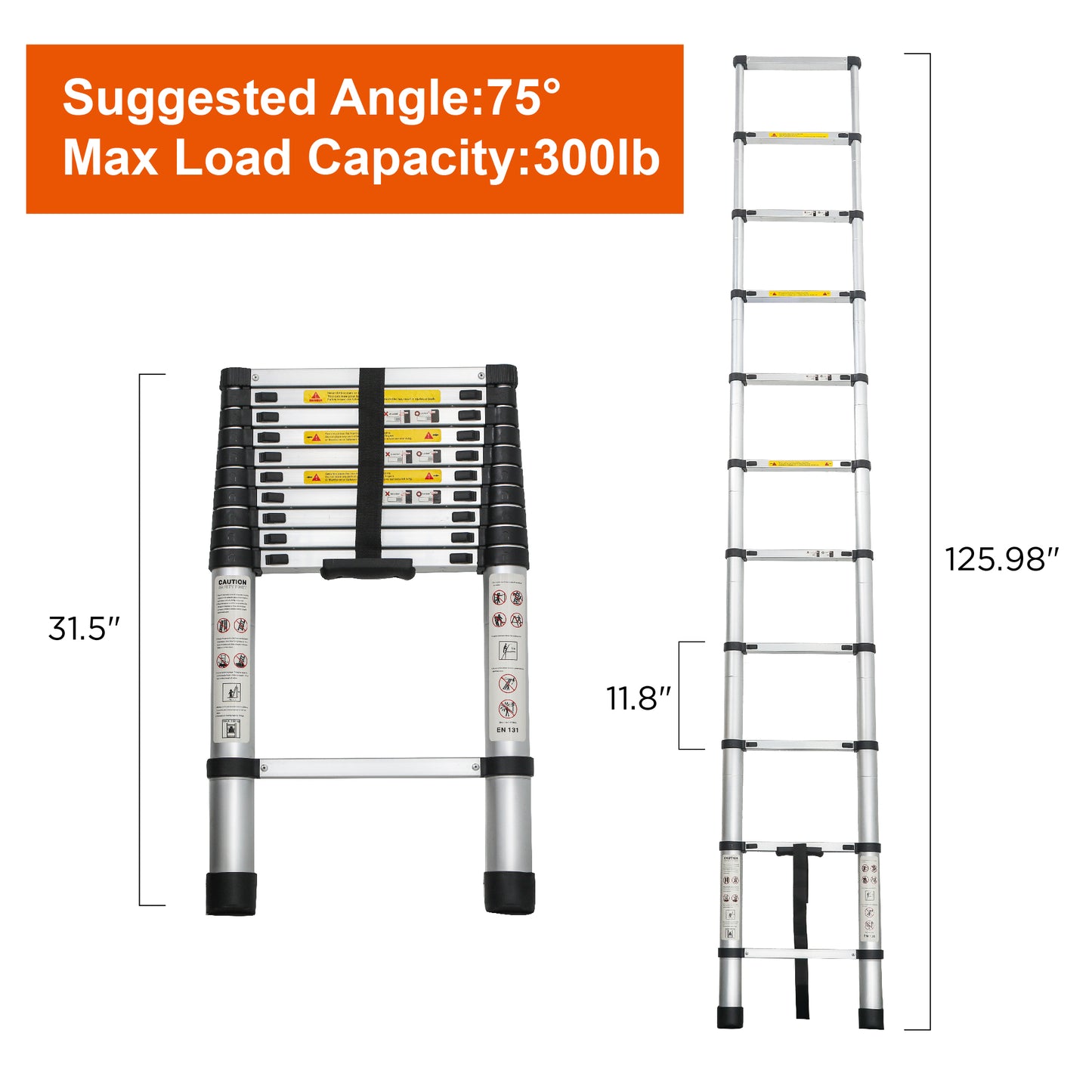 10.5 Ft Aluminum Telescoping Ladder for Outdoor Work & Heavy Duty Use