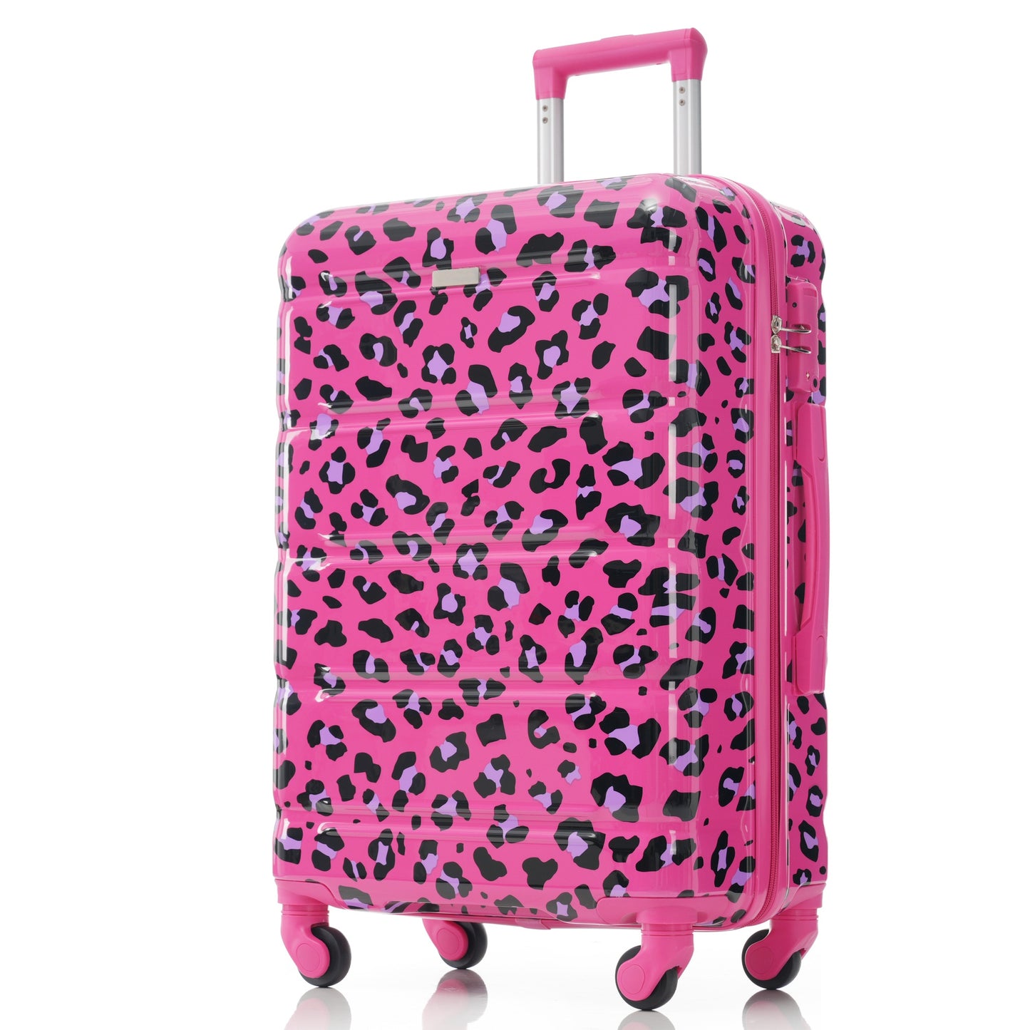 20-Inch Carry-On Luggage Set with USB Port - Fuchsia Leopard Print