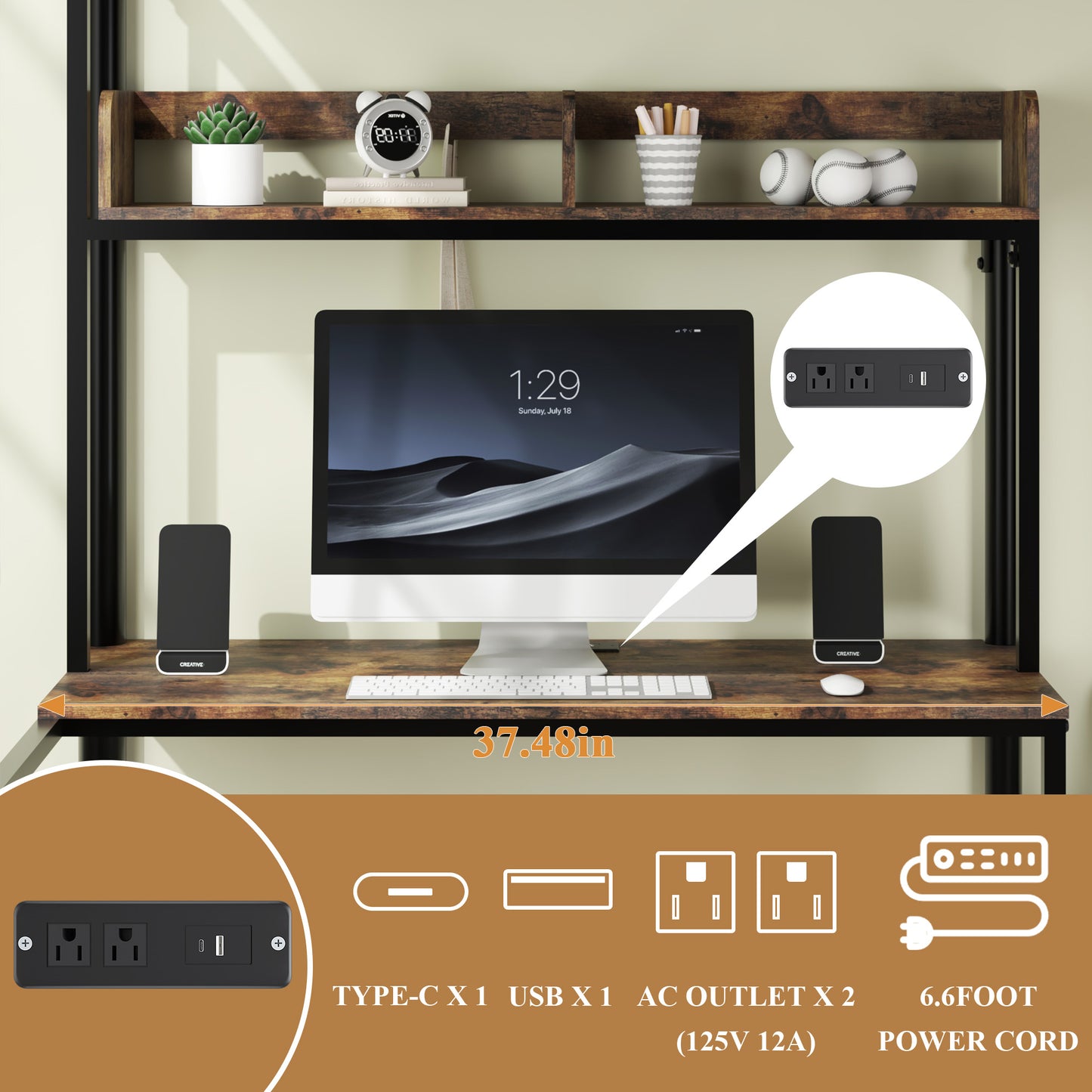 L-Shaped Twin Bunk Bed with Desk & Charging Station - Black