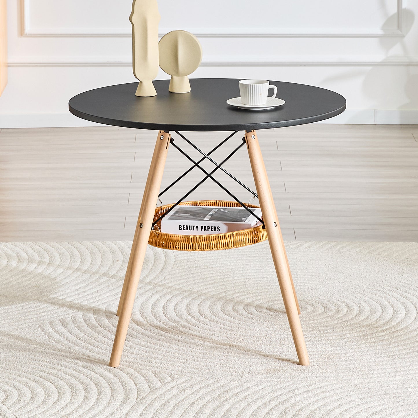 31.5-inch Diameter Circular Dining Table, Black MDF Vacuum Formed