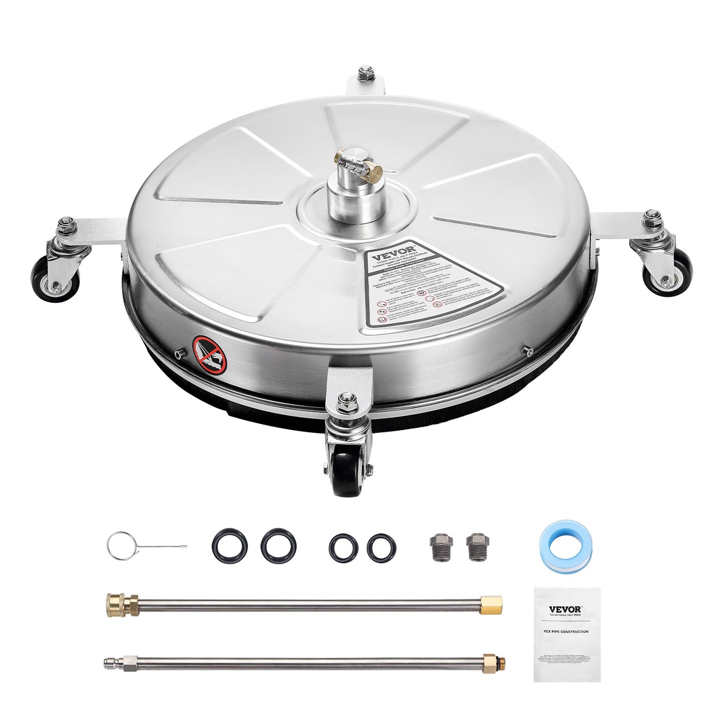 18-Inch Pressure Washer Surface Cleaner 4000 PSI with 4 Wheels & 2 Extension Wands - Silver