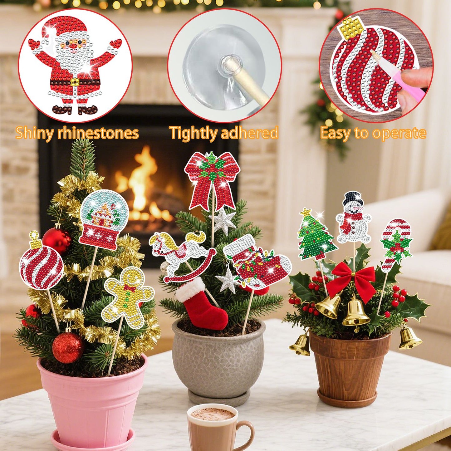 12Pcs Christmas Rhinestones Art Kits - Santa, Snowman & More