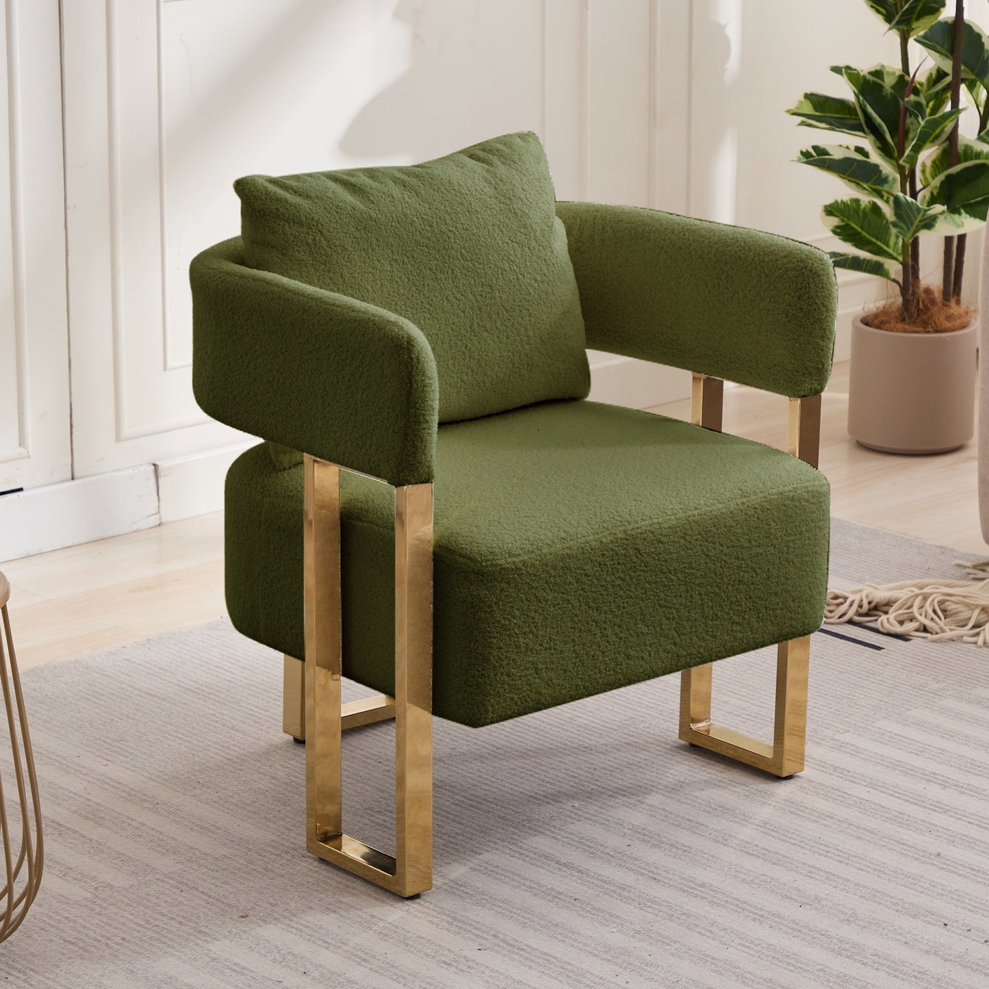 Modern Green Decorative Chair with Gold Metal Legs - Teddy Upholstered