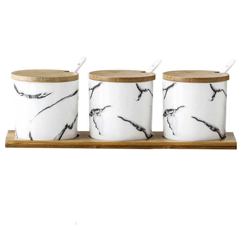 Three-Piece Ceramic Seasoning Jar Set with Lid - Kitchen & Dining