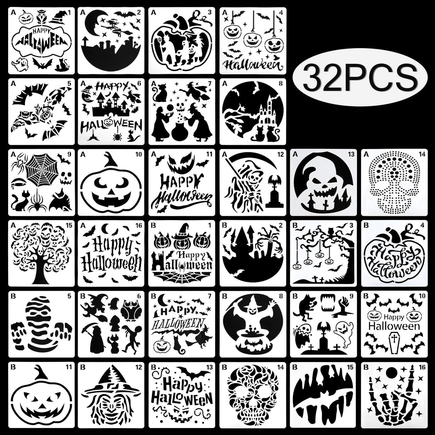 32 Pcs Halloween Painting Stencils - Reusable DIY Templates
