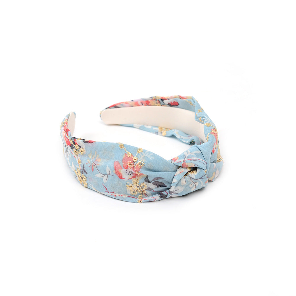 Embroidered Tulle Headband with Knot Detail