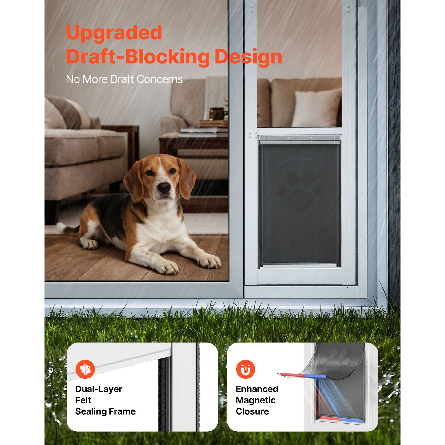 Adjustable Large Dog Door for Sliding Glass Doors - Aluminum Frame with Lock