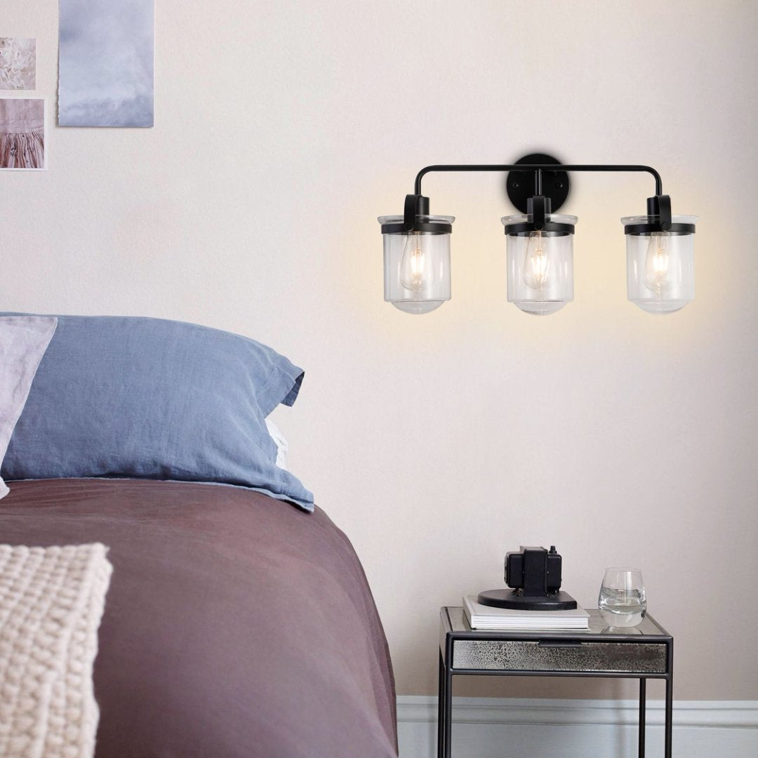 Modern Black Glass Sconce Light Fixture for Bathroom & Living Room - E26 Socket, Indoor Use