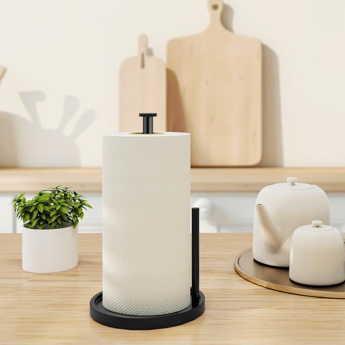 Paper Towel Holder Countertop, Standing Roll With Anti Slip Weighted