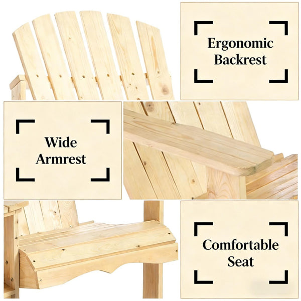 Double Adirondack Chair Set with Table - Natural Fir Wood