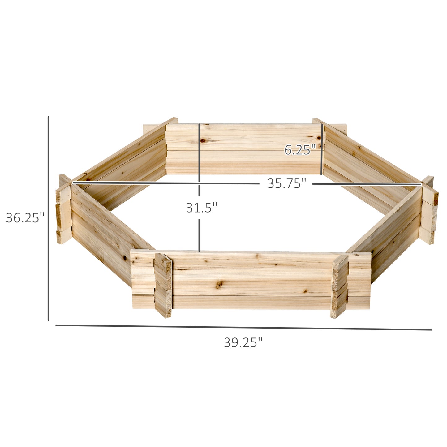 Screwless Hexagon Raised Garden Bed Planter Box for Herbs & Vegetables - Natural Wood Finish