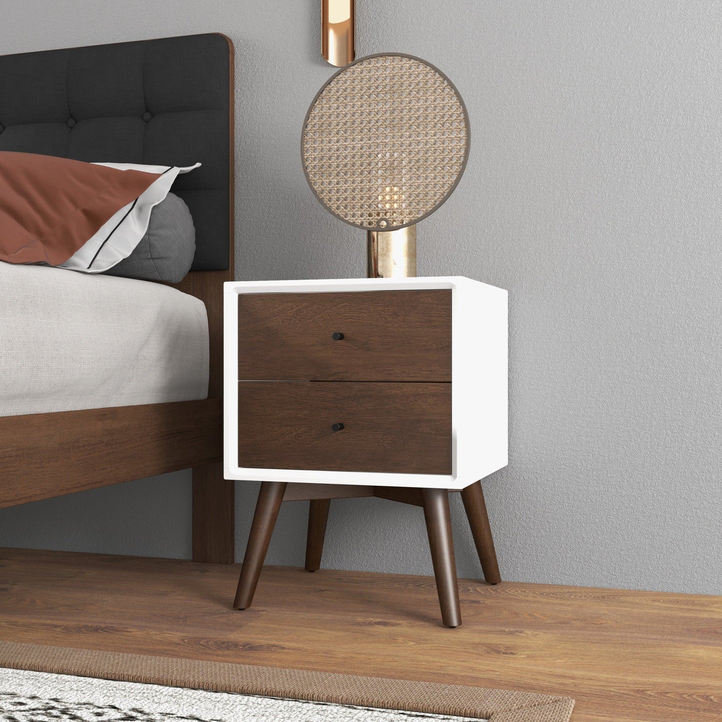 Caroline Mid Century Modern Style 2-Drawer White Night Stand Solid