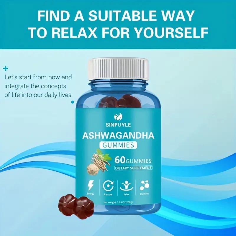 Ashwagandha Gummies - 60 Count Natural Adaptogen Supplement for Stress Relief