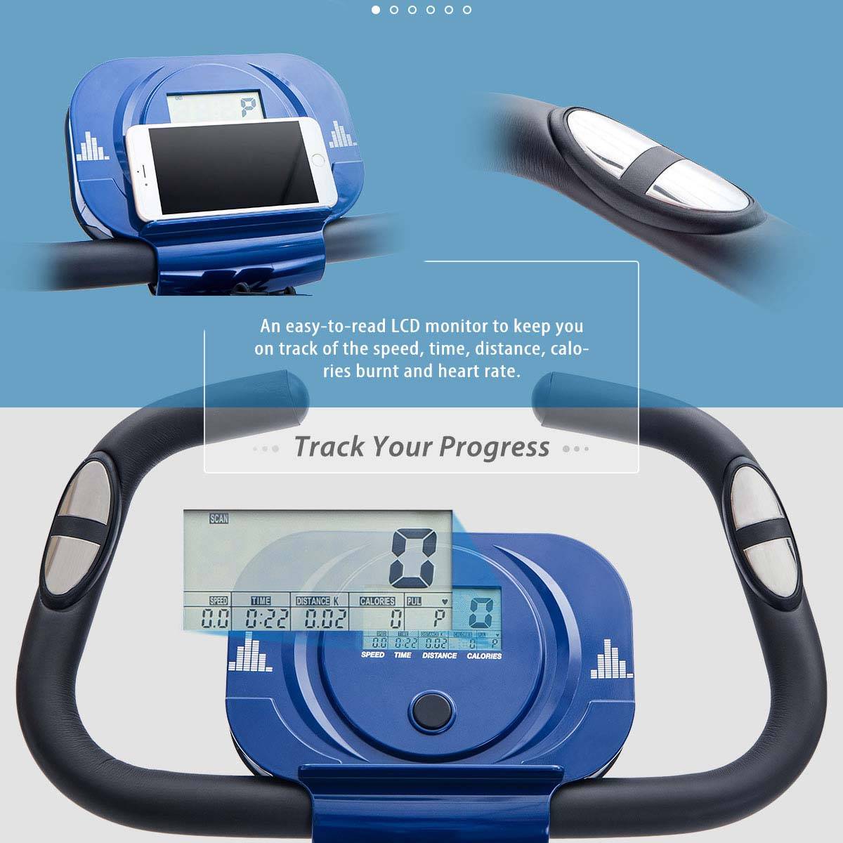 Folding Exercise Bike - Adjustable Resistance, LCD Display, Blue