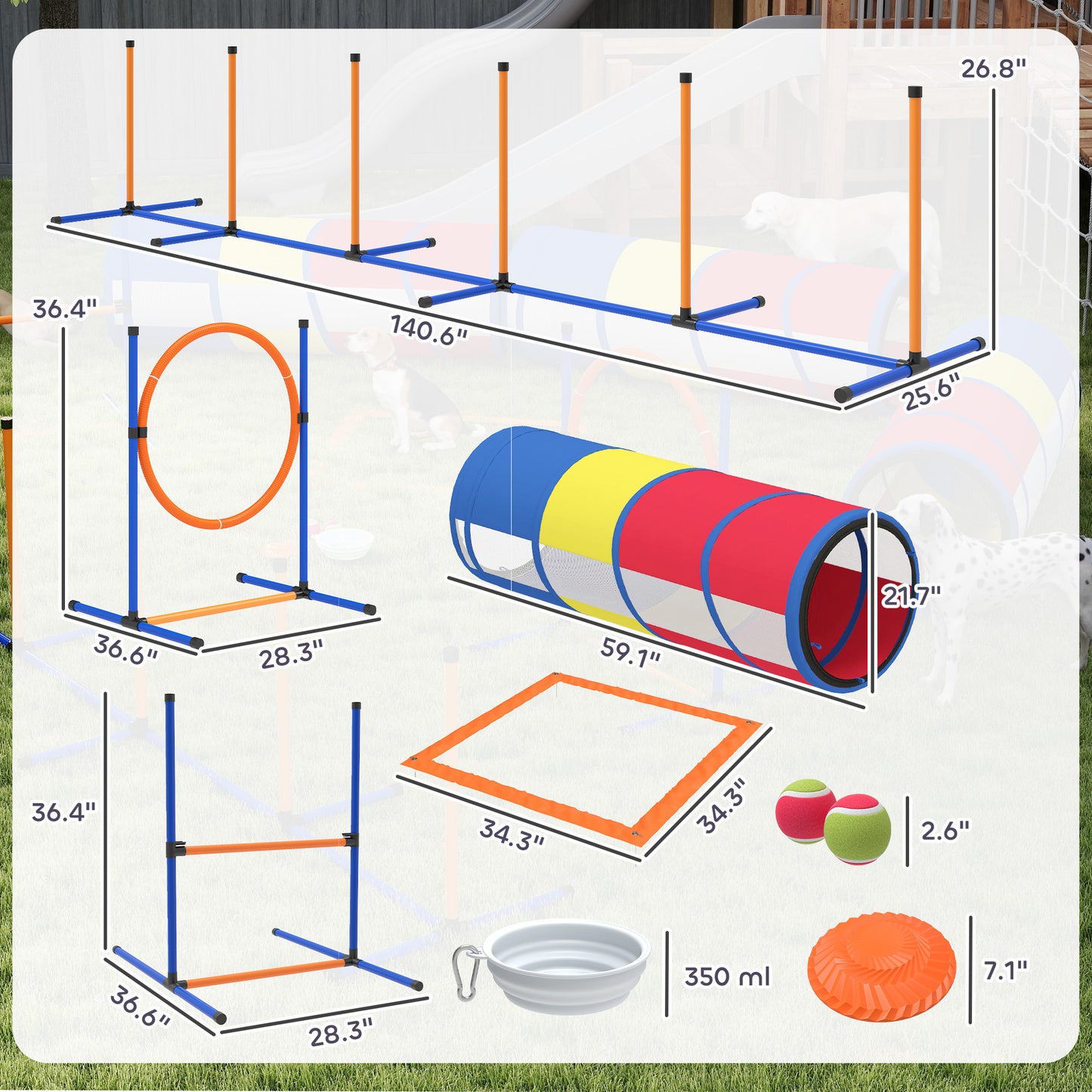 Dog Agility Training Equipment Set with Adjustable Hurdle, Ring & Tunnels - 12 Pieces