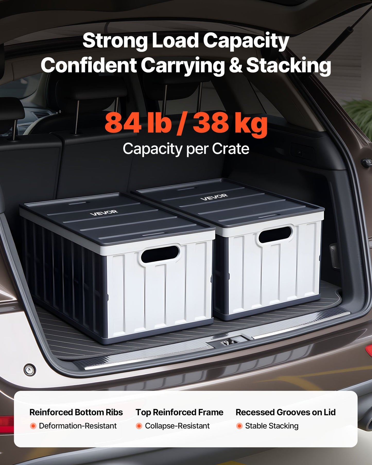 Heavy Duty Collapsible Storage Bins with Lids - 65L Space-Saving Plastic Crates, Stackable & Foldable, Black