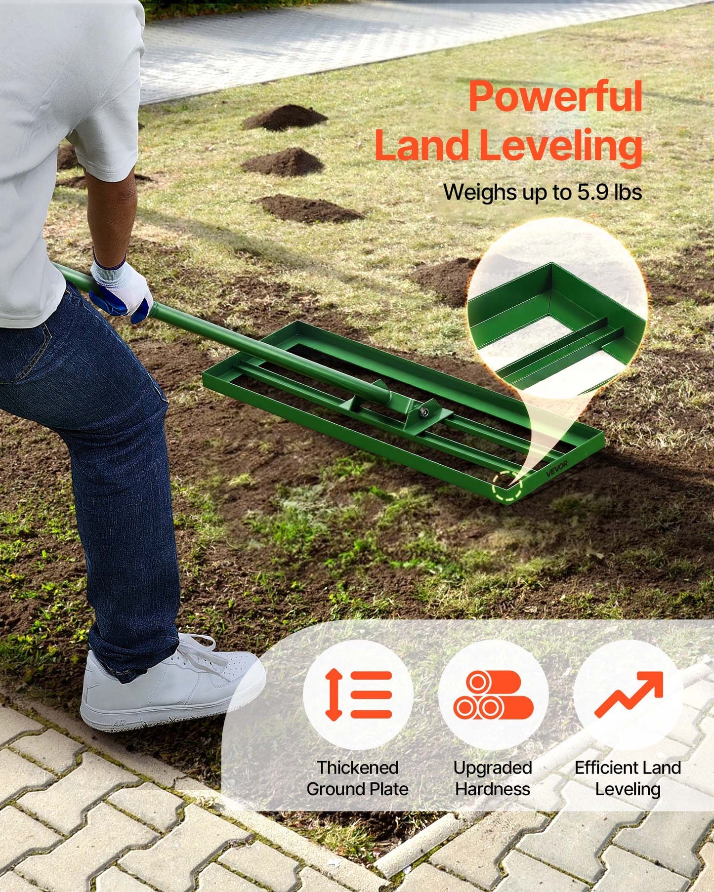 Heavy-Duty Lawn Leveling Rake with 78-Inch Steel Handle - 30x10 Inch Garden Tool