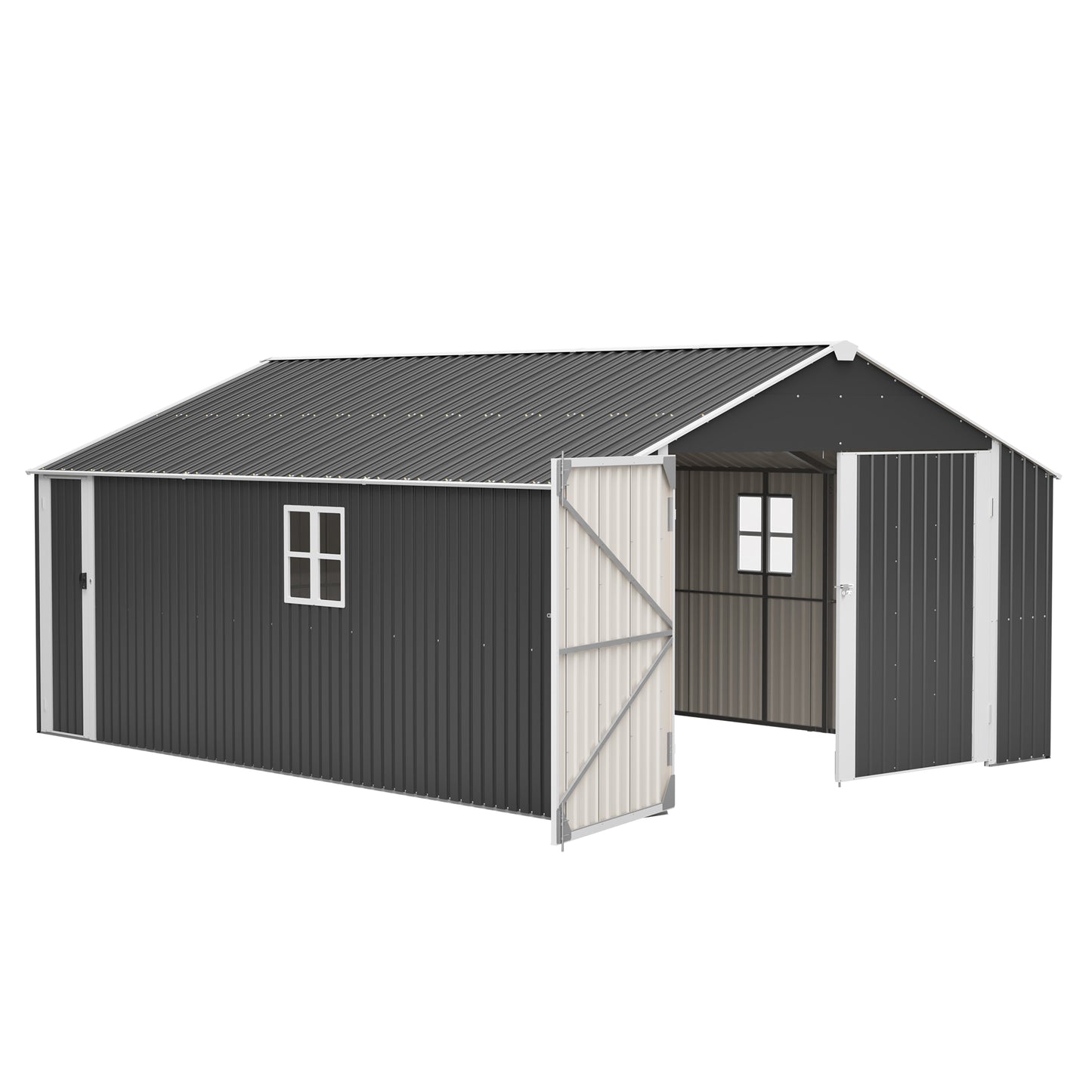 12x20 FT Outdoor Metal Shed - Spacious Storage with Double Doors