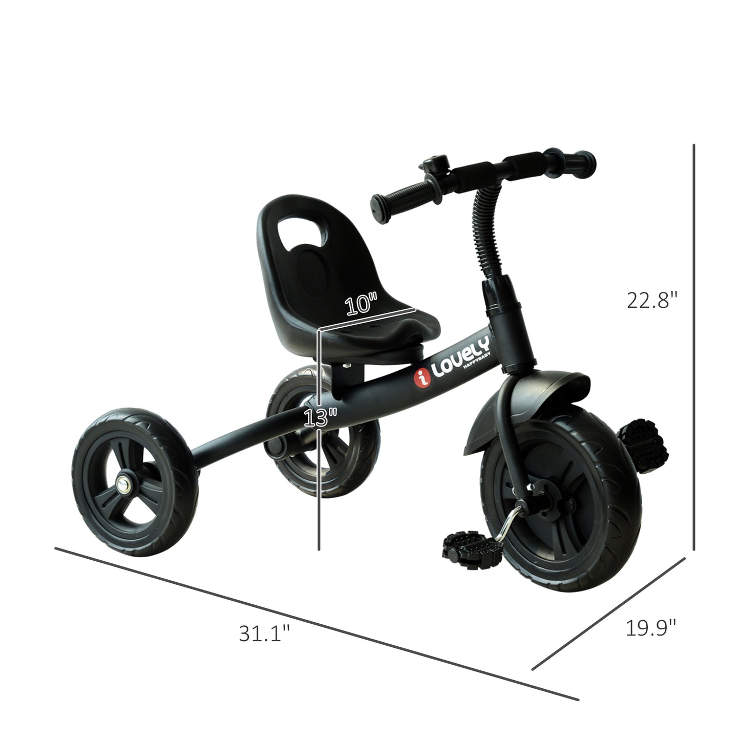 3-Wheel Indoor Outdoor Toddler Tricycle with Bell - Black