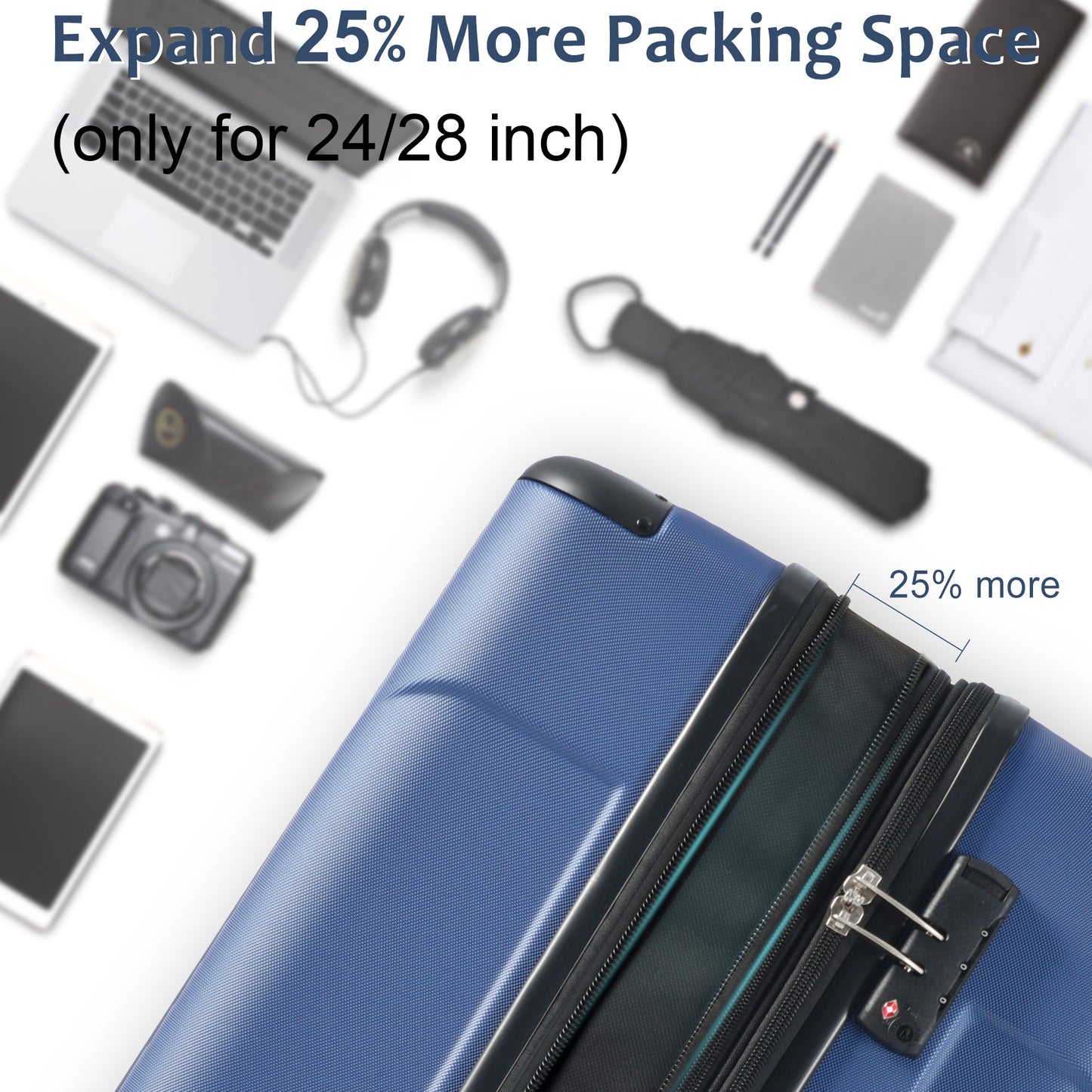 28-Inch Expandable Hardshell Luggage - Lightweight Blue Suitcase
