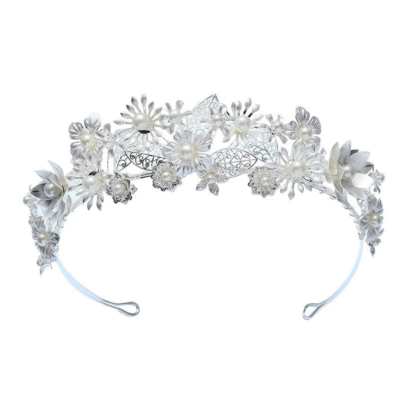Pearl Flower Hair Crown - Silver
