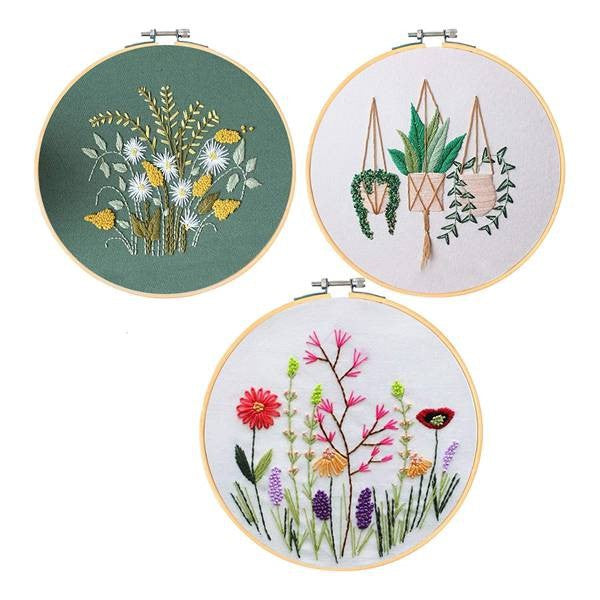 DIY Embroidery Kit Fabric Flower and Grass Letter Sewing Set - Home Crafts