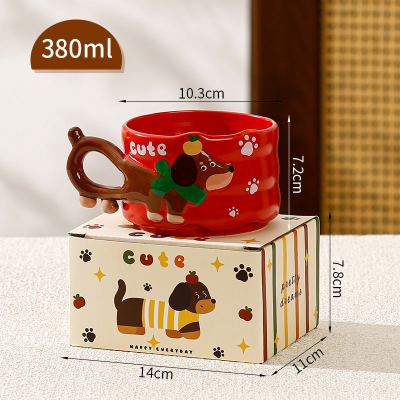 Dog Cartoon Mug Sausage Puppy Ceramic Cup - 380ml, Cute Pet Drinkware