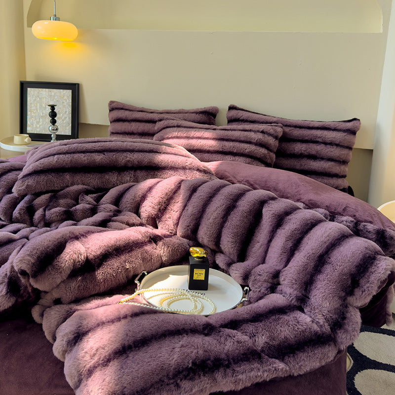 Warm Fluffy Milk Fiber Bedding Set Four Pieces - Autumn and Winter Comfort