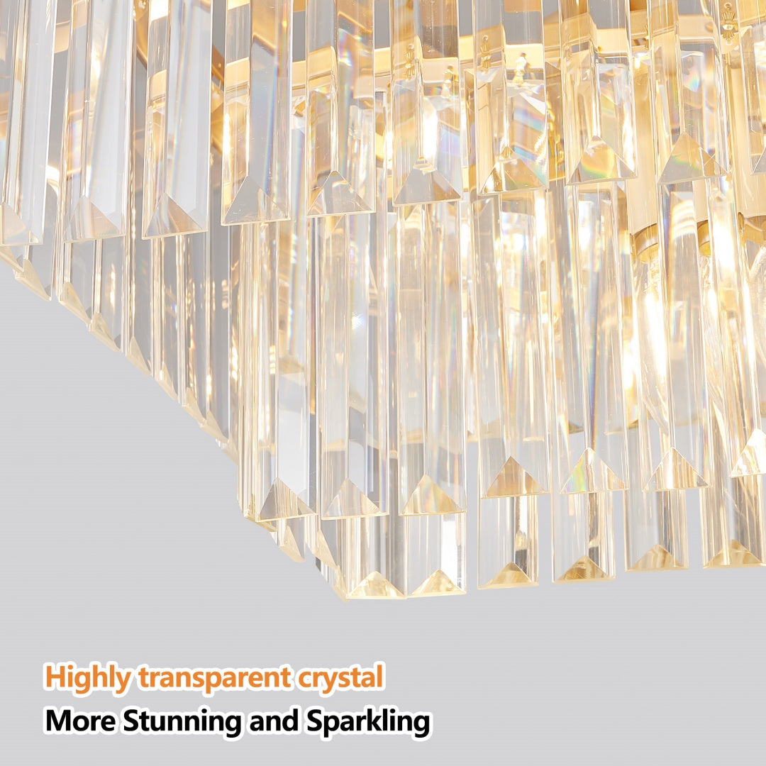 Modern Crystal Chandelier - Adjustable Rectangular Design, Gold