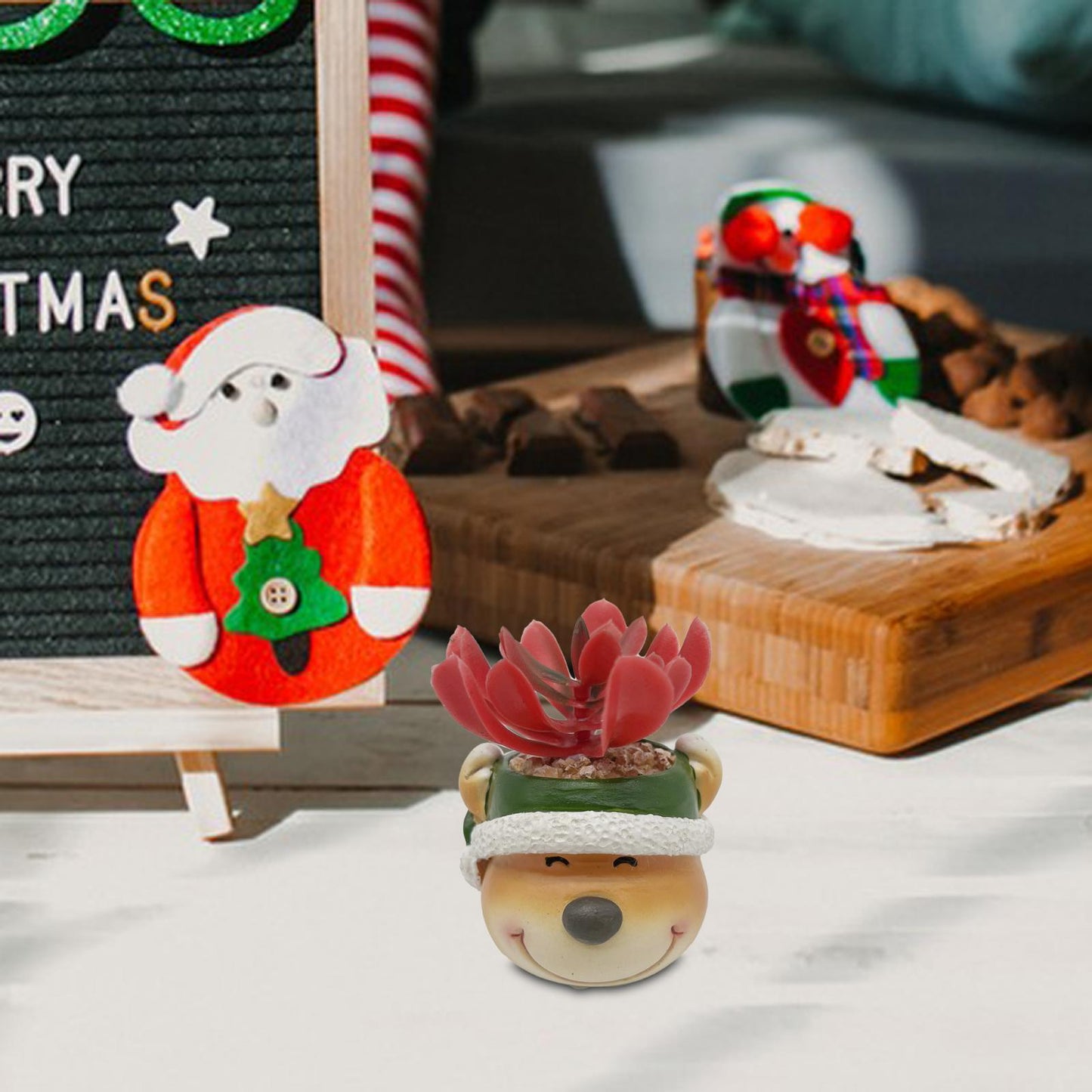 Christmas Artificial Succulent Plant Pot Decor - Santa Claus, Snowman, Deer Variants